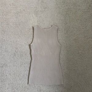 Elegant Sleeveless Ribbed Top - Beige